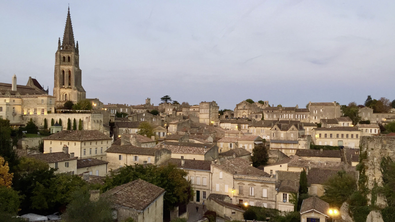The town of Saint-Emilion at dusk